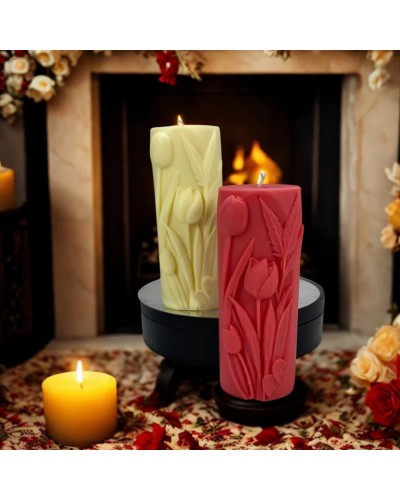 Lumânări handmade cu lalele sculptate, ceară de soia, decor lângă șemineu