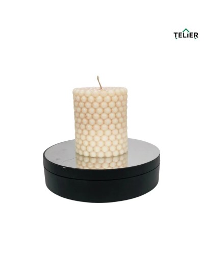 Lumânare decorativă Bubble bej, handmade din ceară de soia, obiect artizanal elegant.