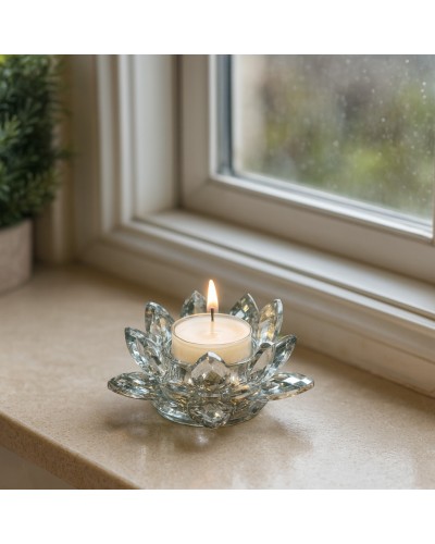 Suport lumânare Lotus – decor cu lumânare pastilă aprinsă