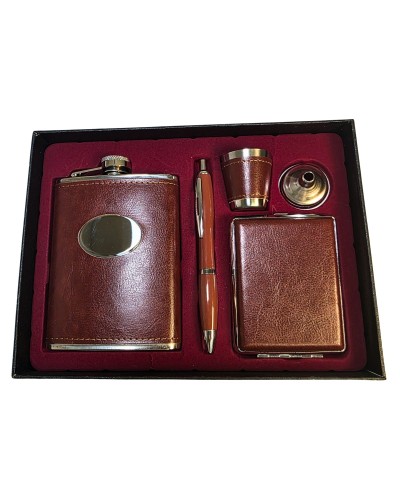 Set ploscă inox cu tabacheră și accesorii – prezentare în cutie