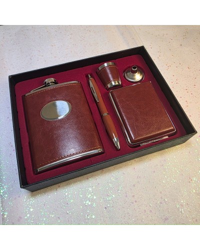 Set ploscă inox cu tabacheră și accesorii – prezentare în cutie