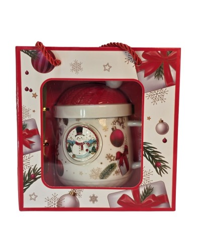 Cană de Crăciun cu capac și linguriță aurie, ambalată elegant