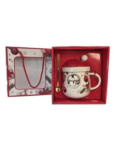 Cană de Crăciun cu capac și linguriță aurie, ambalată elegant