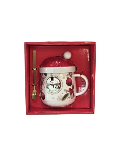 Cană de Crăciun cu capac și linguriță aurie, ambalată elegant