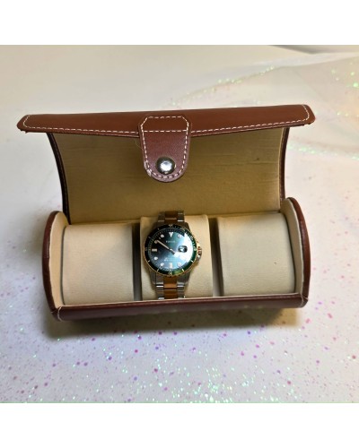 etui pentru ceasuri din piele eco maro cu inchidere metalica