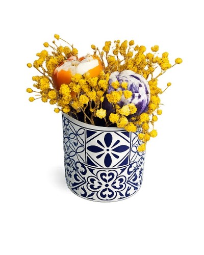 Aranjament decorativ în bol ceramic cu flori din ceară de soia | Telier