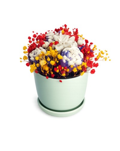 Bol ceramic cu flori din ceară de soia | Aranjament handmade