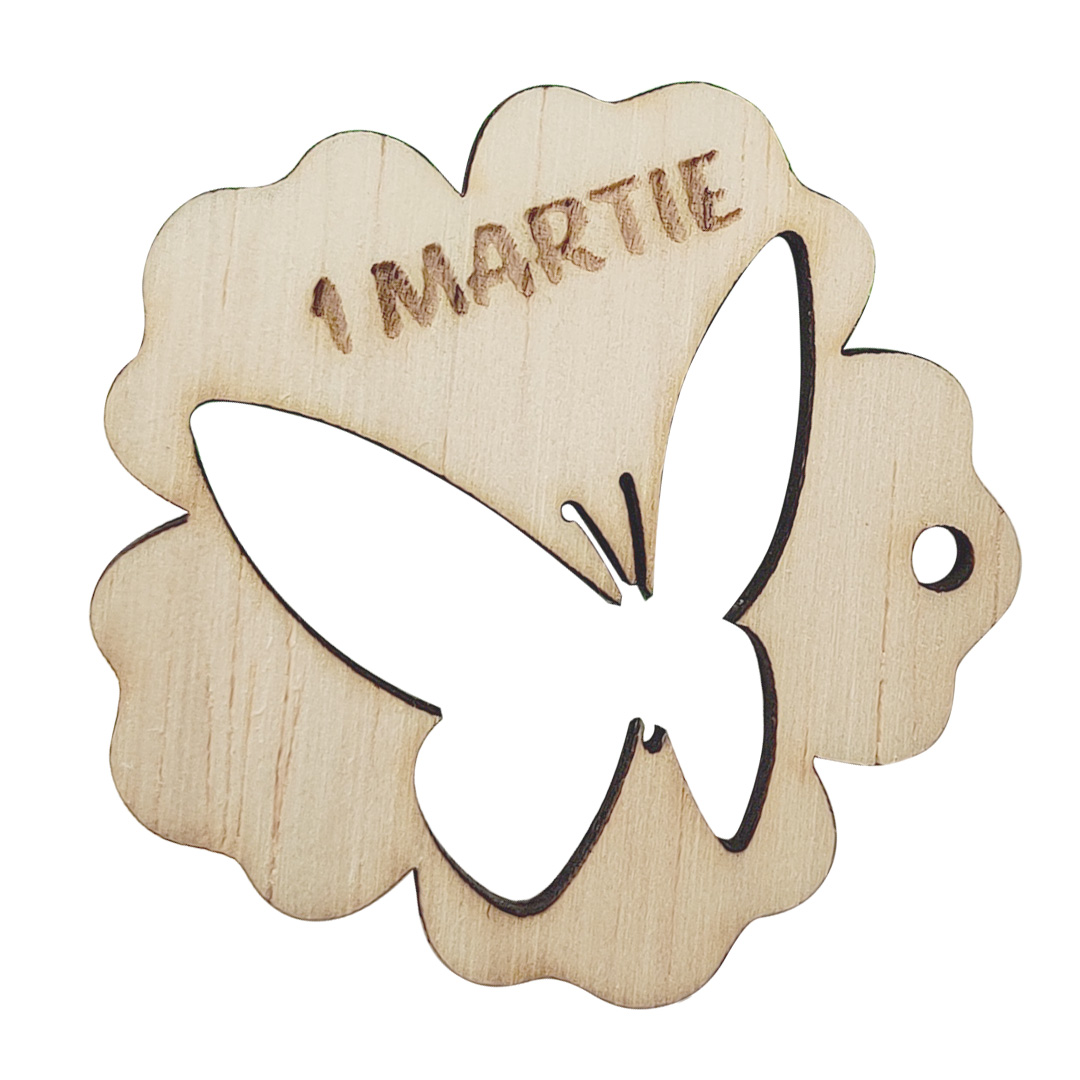 Martisor artizanal in formă de floare cu fluture gravat/decupat - Image 6