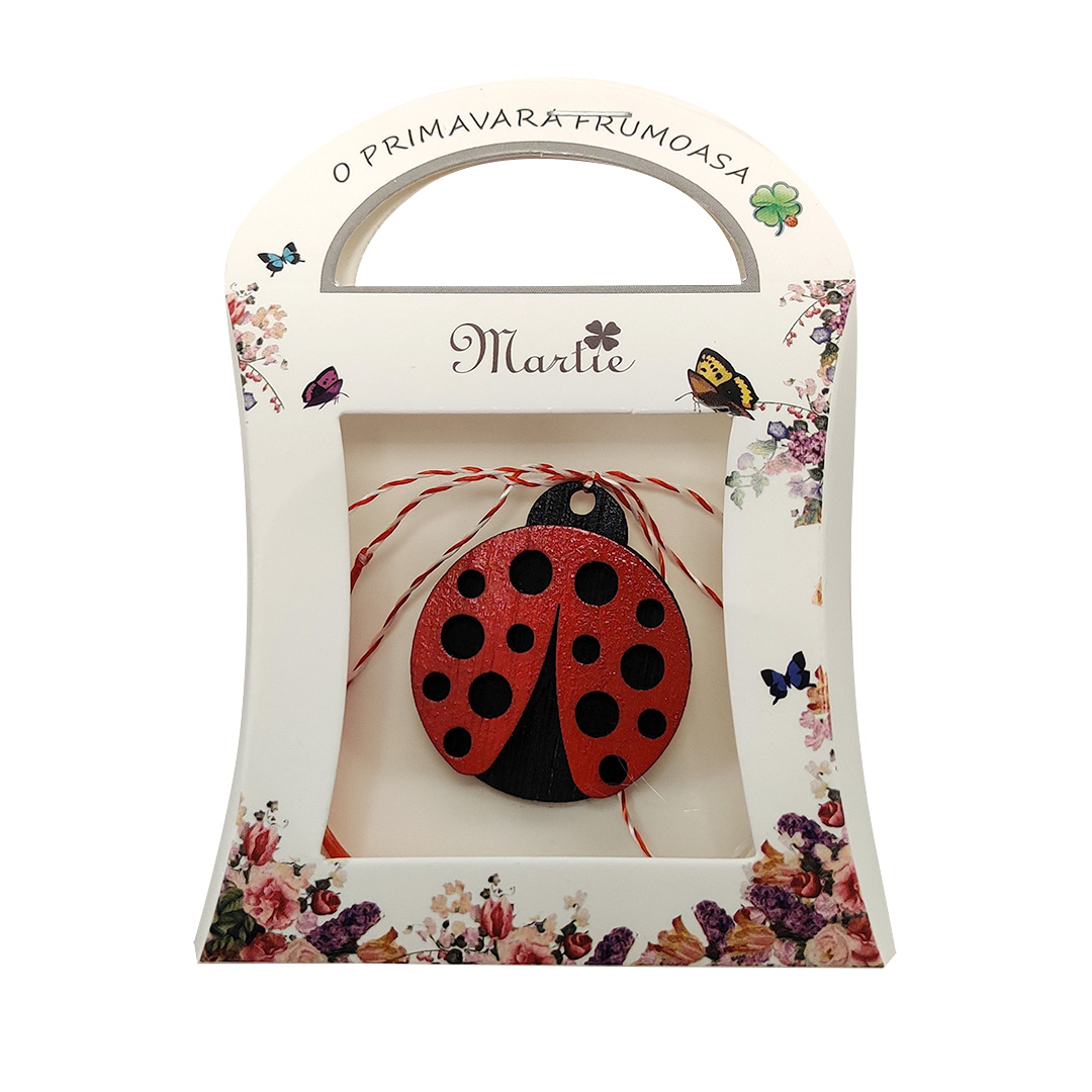 Buburuza in doua culori cu brosa - Martisor artizanal de lemn - imagine 3