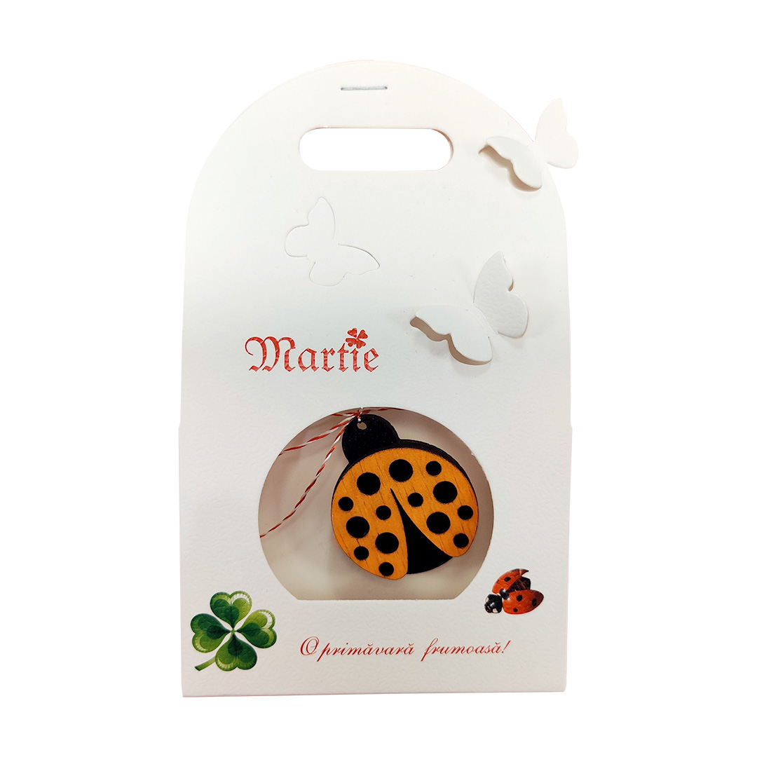 Buburuza in doua culori cu brosa - Martisor artizanal de lemn - imagine 11