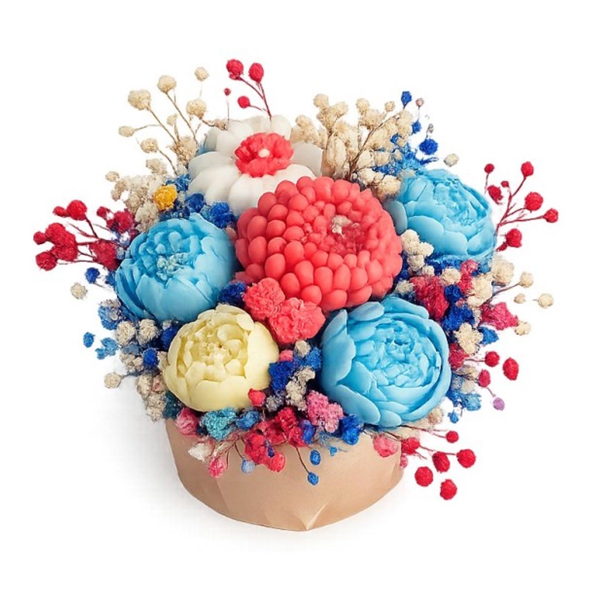 Aranjament decorativ floral în vas texturat cu flori din ceară de soia – handmade - imagine 2