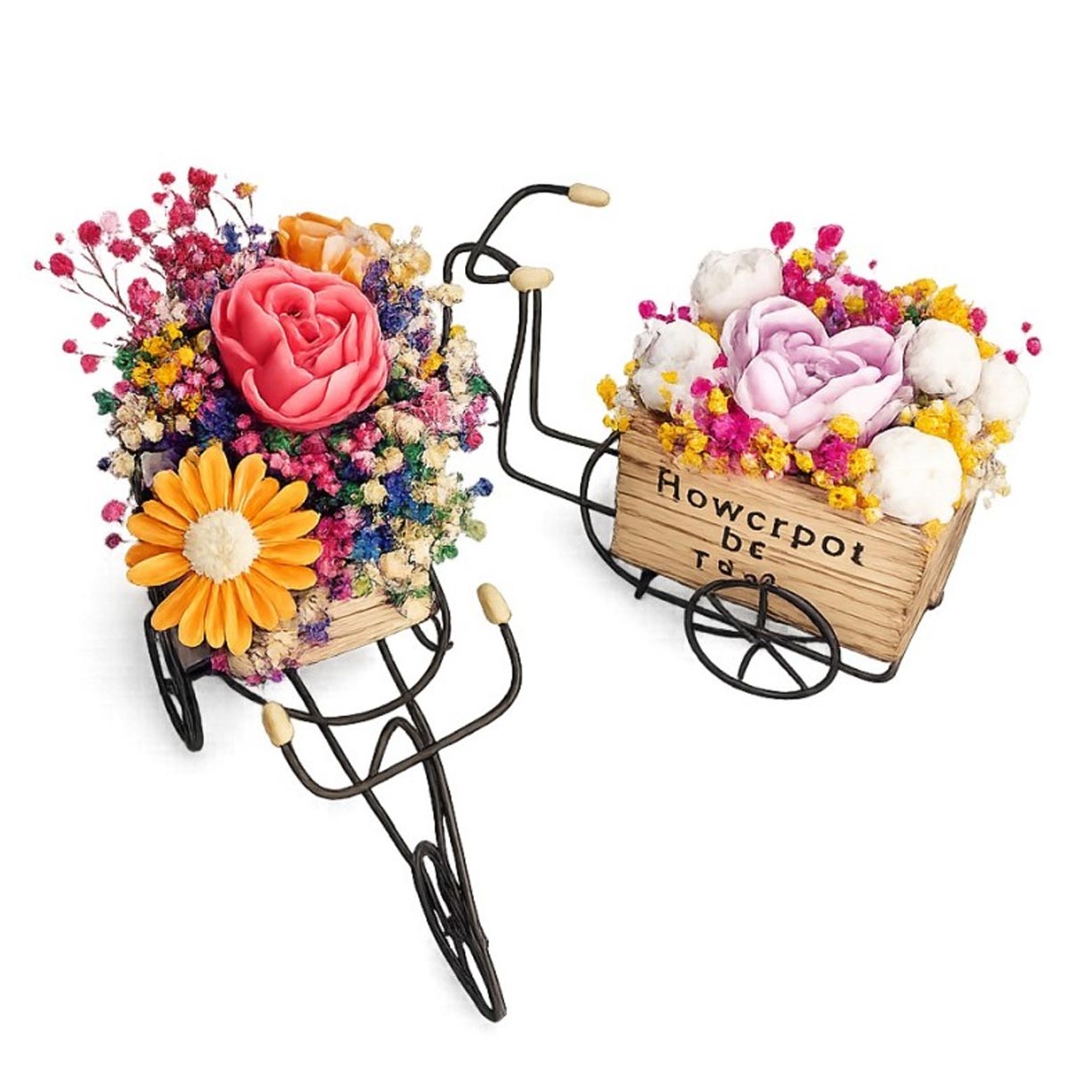 Aranjament floral decorativ din flori din ceară de soia – suport bicicletă - imagine 2