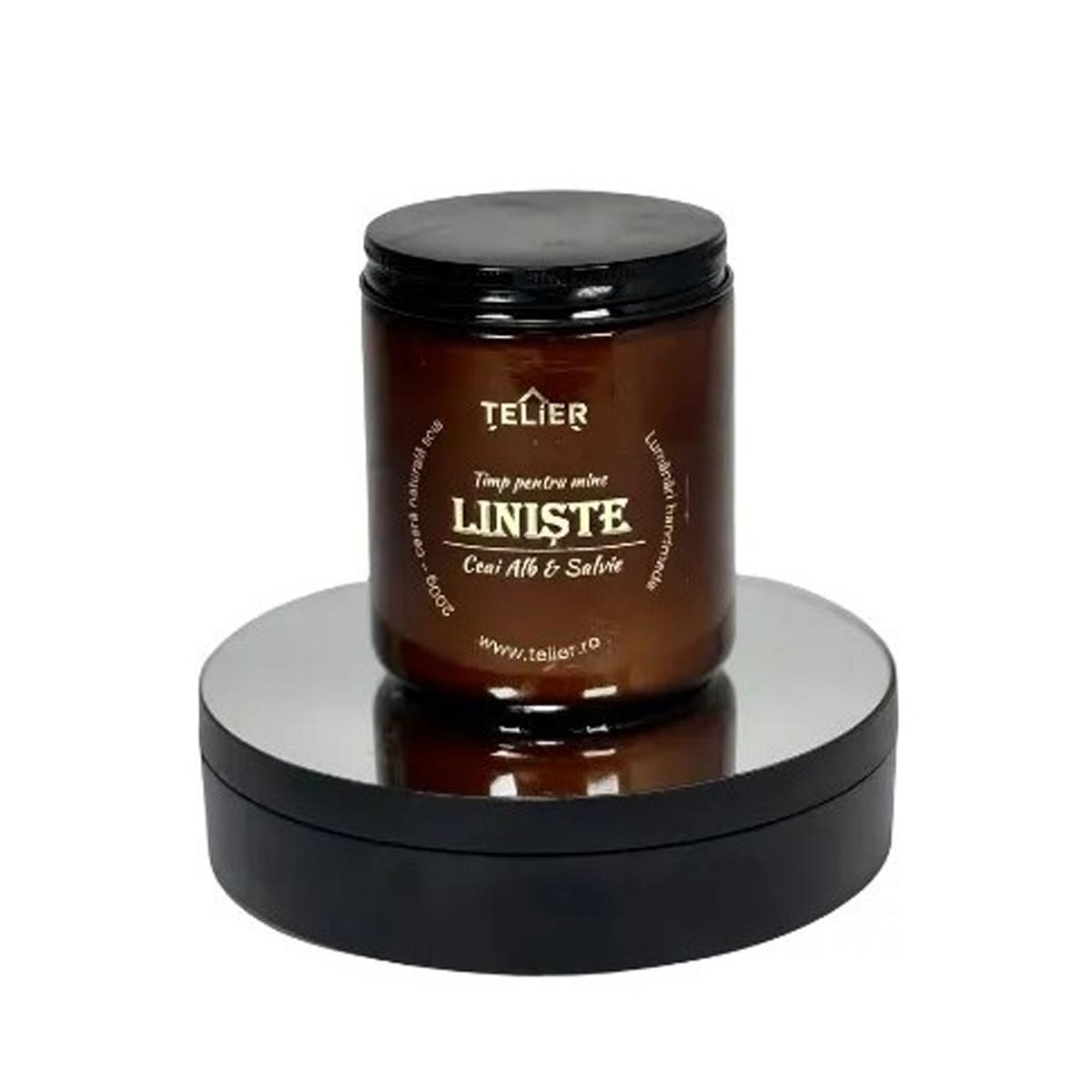 Lumânare parfumată LINIȘTE din ceară de soia, cu aromă de ceai alb și salvie