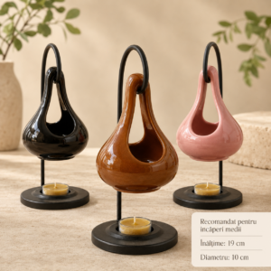 Aromatizator ceramic cu cadru metalic în trei variante de culoare