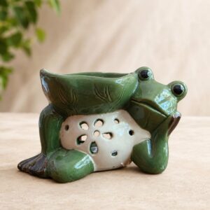Aromatizator ceramic în formă de broscuță, verde și crem, pentru Wax Melts