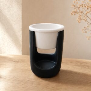 Aromatizator ceramic alb-negru cu bol generos pentru Wax Melts