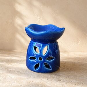 Aromatizator ceramic albastru pentru Wax Melts cu model floral