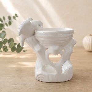Aromatizator ceramic pentru Wax Melts cu pasăre decorativă, alb
